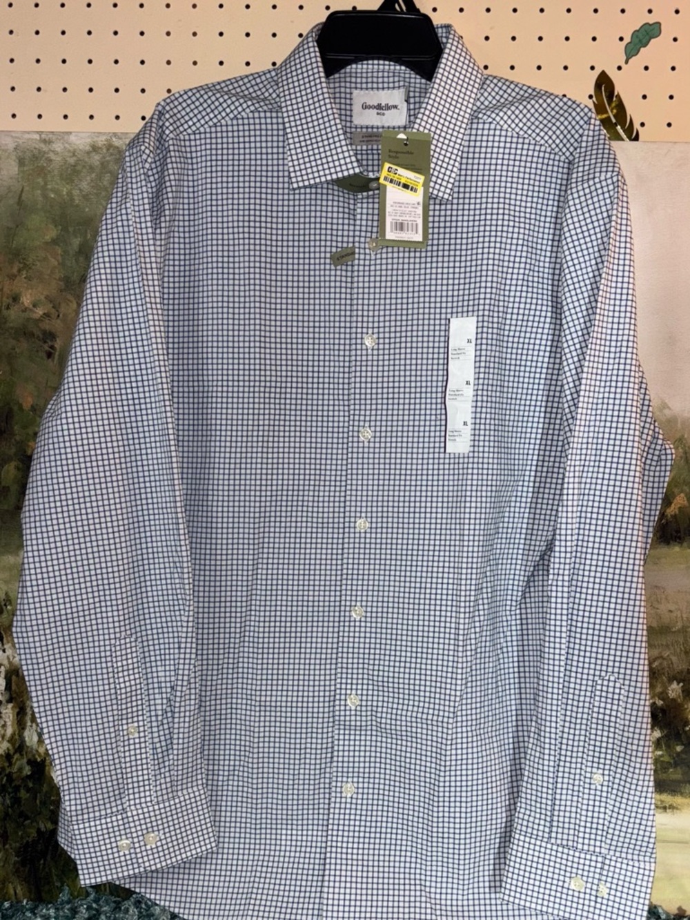 Goodfellow & Co Men's Navy and White Windowpane Dress Shirt